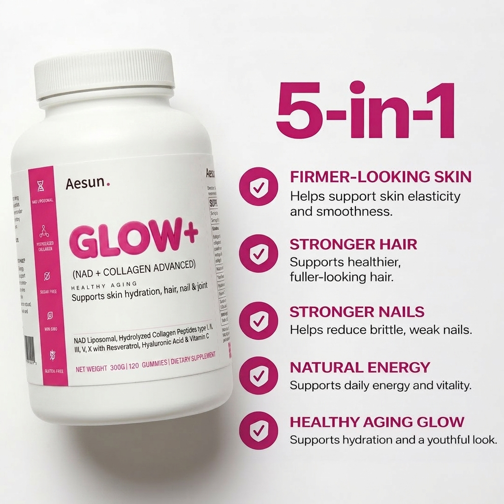 glutathione deficiency hair loss Aesun GLOW+ NAD⁺ & Collagen Gummies